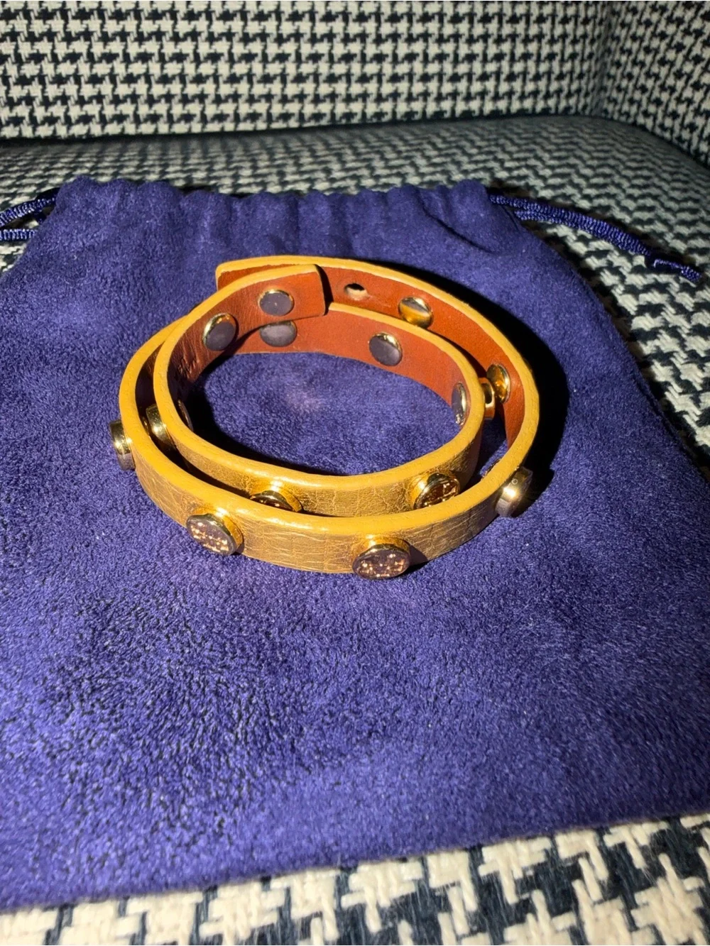 Tory Burch Gold-Tone Studded Leather Wrap Bracelet